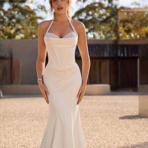 New no alterations or worn Sophia Tolli Ivory Beaded Halter Strap Wedding Gown